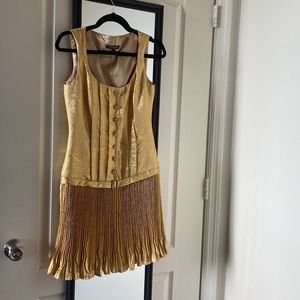 Betsey Johnson 2005 Runway! Gold satin dress with gorgeous embroidery & buttons